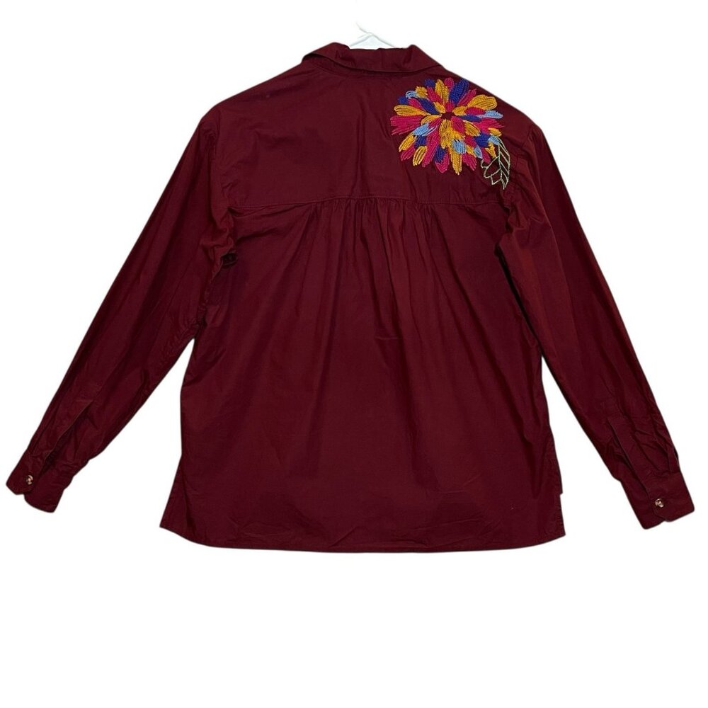 Anthropologie Maeve Embroidered Button Down Size 0 Cotton Floral Boho Purple - Picture 4 of 15